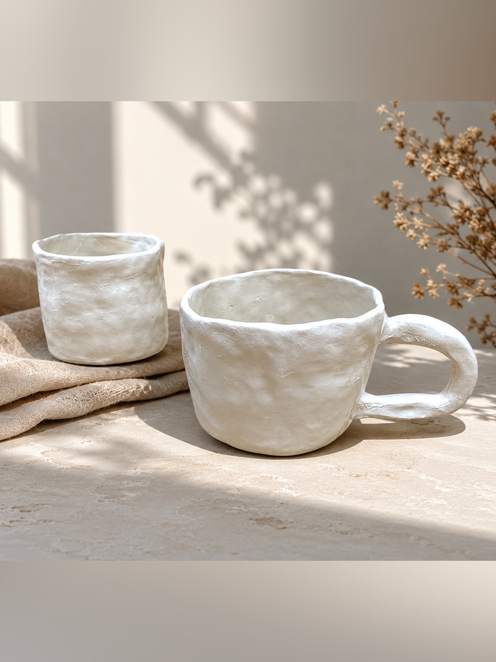 Handmade Ceramic One of a kind mug & cup set organic rustic textured finish